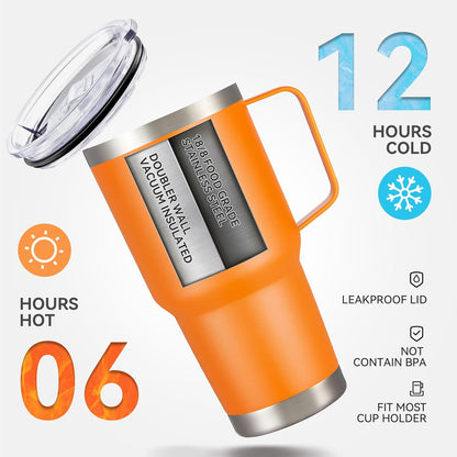 30 oz Stainless Steel Tumbler with Handle and Lid, 1 Pack | Powder Coated, Double Wall Vacuum Insulated, Leak Proof Lid, Keep Drinks Cold and Hot, for office, party, camping, White