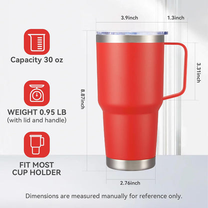 30 oz Stainless Steel Tumbler with Handle and Lid, 1 Pack | Powder Coated, Double Wall Vacuum Insulated, Leak Proof Lid, Keep Drinks Cold and Hot, for office, party, camping, White