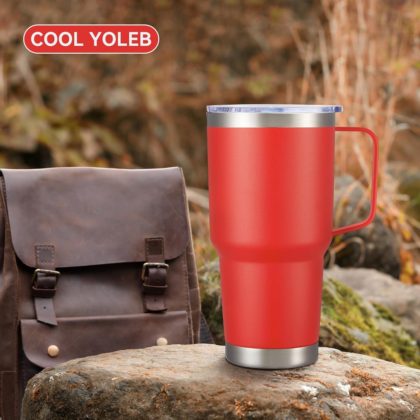 30 oz Stainless Steel Tumbler with Handle and Lid, 1 Pack | Powder Coated, Double Wall Vacuum Insulated, Leak Proof Lid, Keep Drinks Cold and Hot, for office, party, camping, White