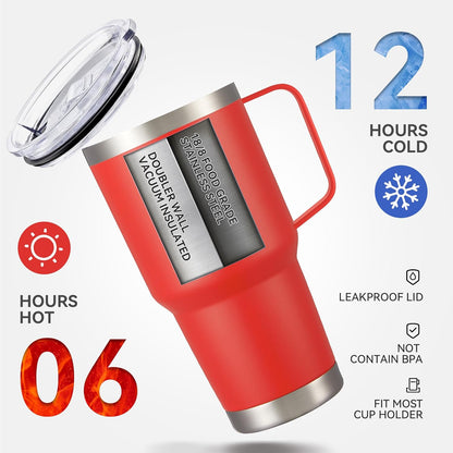 30 oz Stainless Steel Tumbler with Handle and Lid, 1 Pack | Powder Coated, Double Wall Vacuum Insulated, Leak Proof Lid, Keep Drinks Cold and Hot, for office, party, camping, White