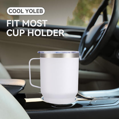 30 oz Stainless Steel Tumbler with Handle and Lid, 1 Pack | Powder Coated, Double Wall Vacuum Insulated, Leak Proof Lid, Keep Drinks Cold and Hot, for office, party, camping, White