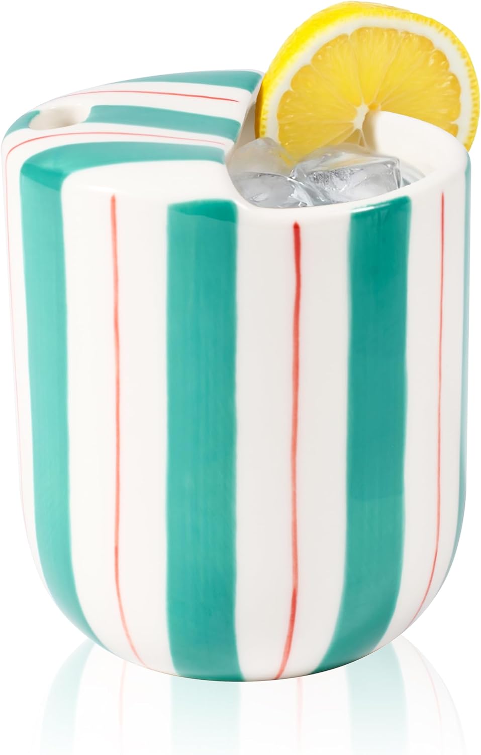 Ceramic Coffee Mug with Sip Hole 10oz Aesthetic Espresso Cup with Hand Painted Striped Coffee Mug for Kitchen Dining Travel (Light Blue, 1Pack)