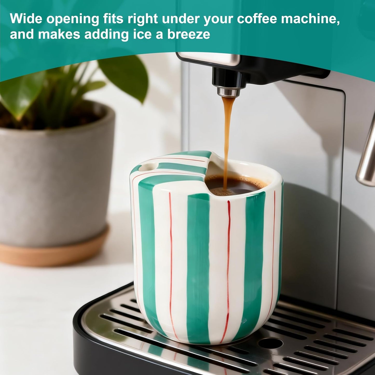 Ceramic Coffee Mug with Sip Hole 10oz Aesthetic Espresso Cup with Hand Painted Striped Coffee Mug for Kitchen Dining Travel (Light Blue, 1Pack)