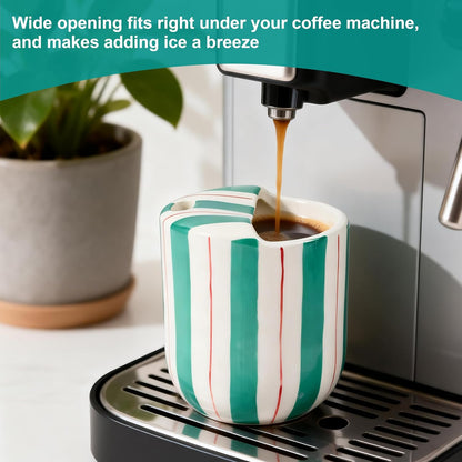Ceramic Coffee Mug with Sip Hole 10oz Aesthetic Espresso Cup with Hand Painted Striped Coffee Mug for Kitchen Dining Travel (Light Blue, 1Pack)