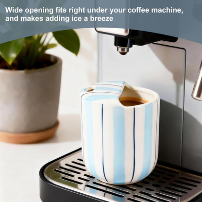 Ceramic Coffee Mug with Sip Hole 10oz Aesthetic Espresso Cup with Hand Painted Striped Coffee Mug for Kitchen Dining Travel (Light Blue, 1Pack)