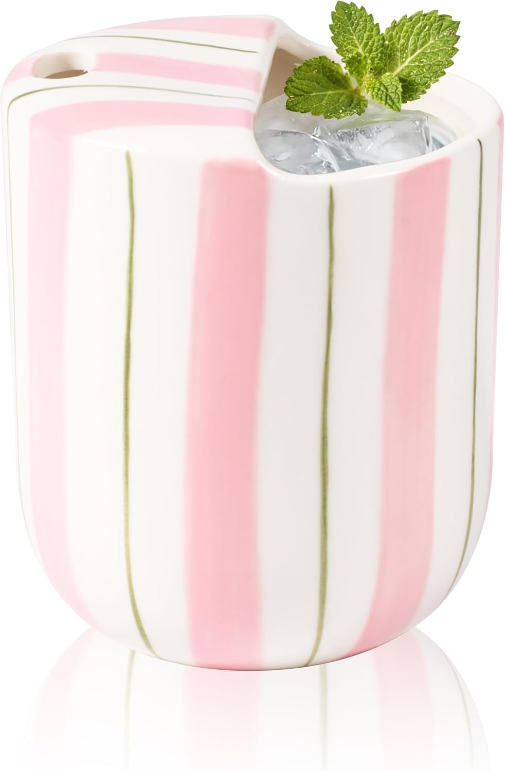 Ceramic Coffee Mug with Sip Hole 10oz Aesthetic Espresso Cup with Hand Painted Striped Coffee Mug for Kitchen Dining Travel (Light Blue, 1Pack)