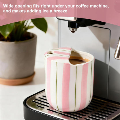 Ceramic Coffee Mug with Sip Hole 10oz Aesthetic Espresso Cup with Hand Painted Striped Coffee Mug for Kitchen Dining Travel (Light Blue, 1Pack)