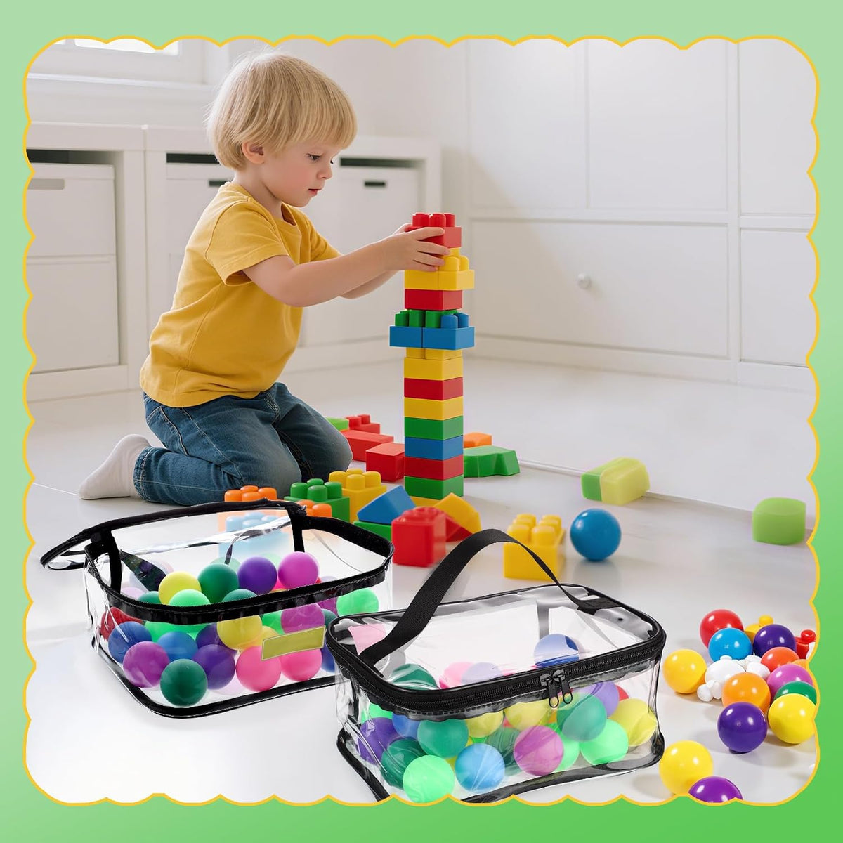 4 Pack Clear Toy Storage Bags, PVC Waterproof Toy Organizer, Colorful
