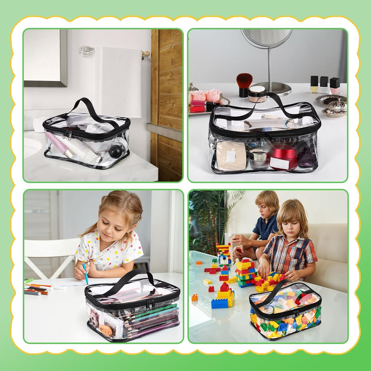 4 Pack Clear Toy Storage Bags, PVC Waterproof Toy Organizer, Colorful