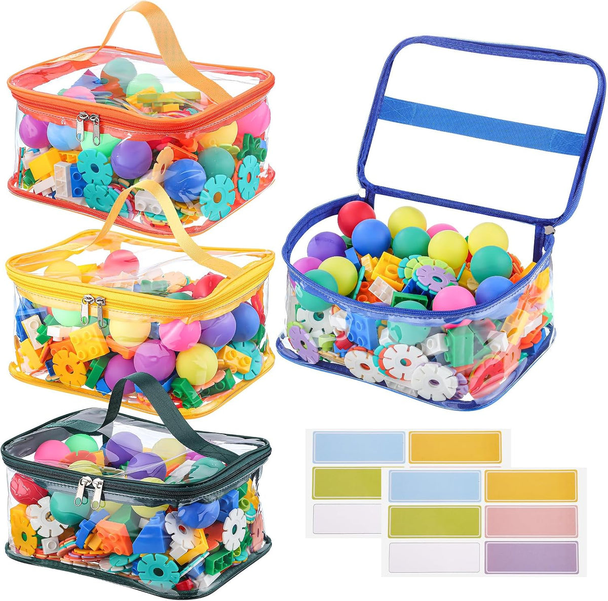 4 Pack Clear Toy Storage Bags, PVC Waterproof Toy Organizer, Colorful