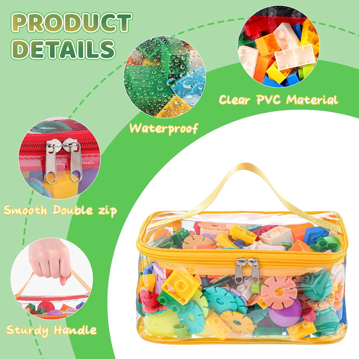 4 Pack Clear Toy Storage Bags, PVC Waterproof Toy Organizer, Colorful