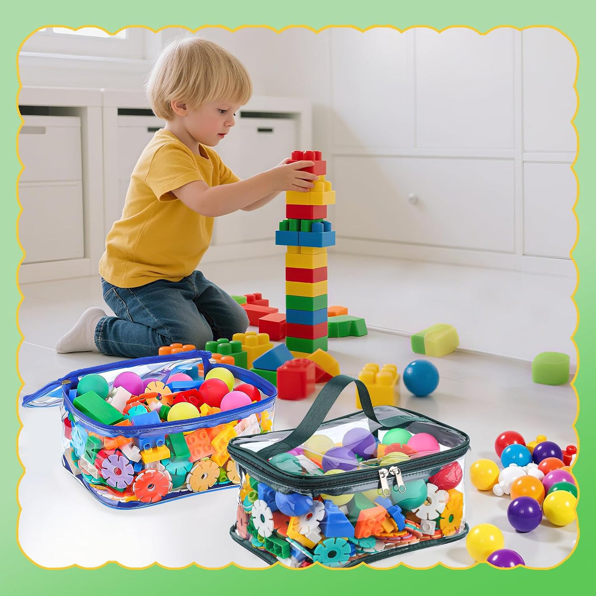 4 Pack Clear Toy Storage Bags, PVC Waterproof Toy Organizer, Colorful