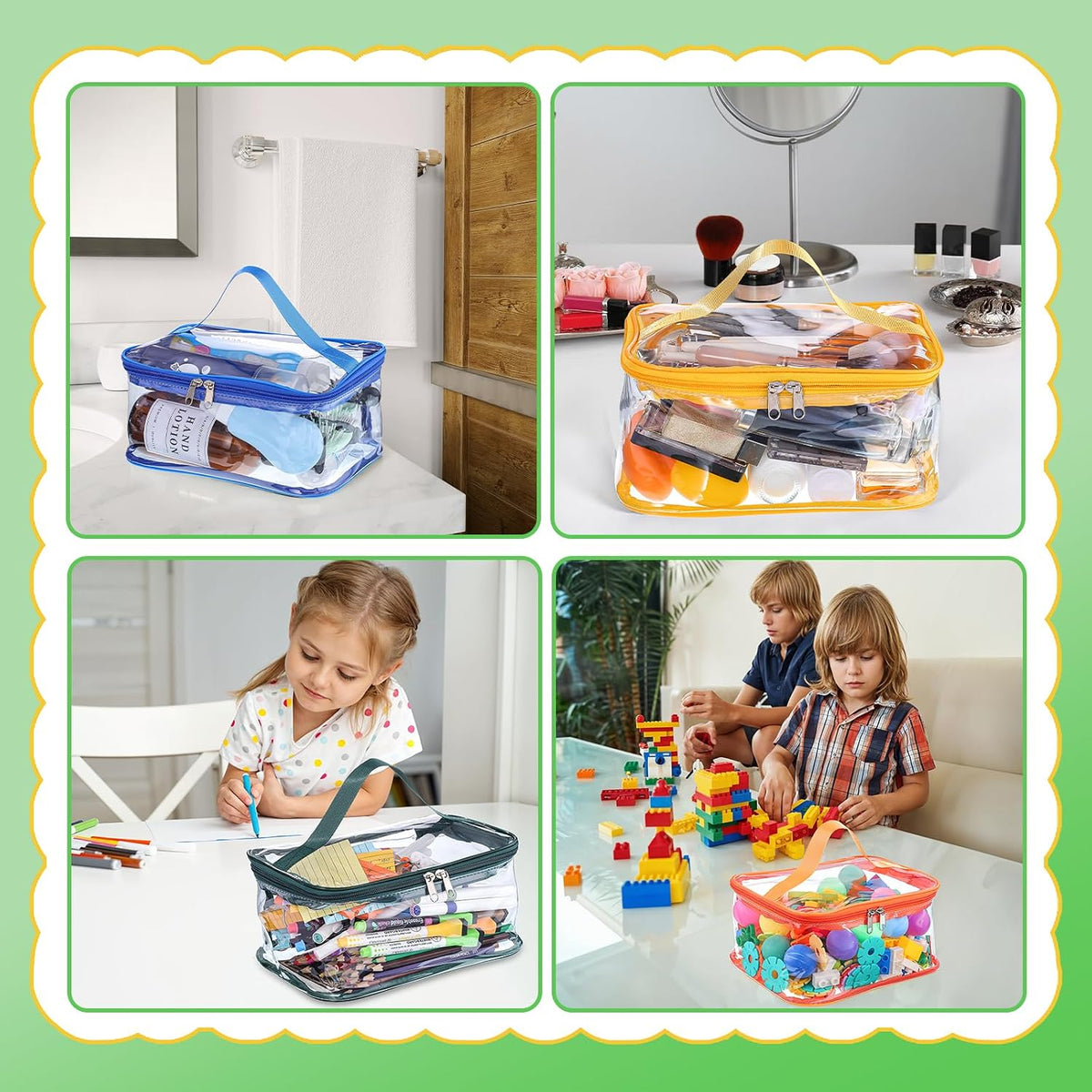 4 Pack Clear Toy Storage Bags, PVC Waterproof Toy Organizer, Colorful