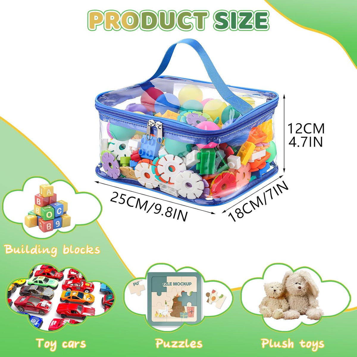 4 Pack Clear Toy Storage Bags, PVC Waterproof Toy Organizer, Colorful