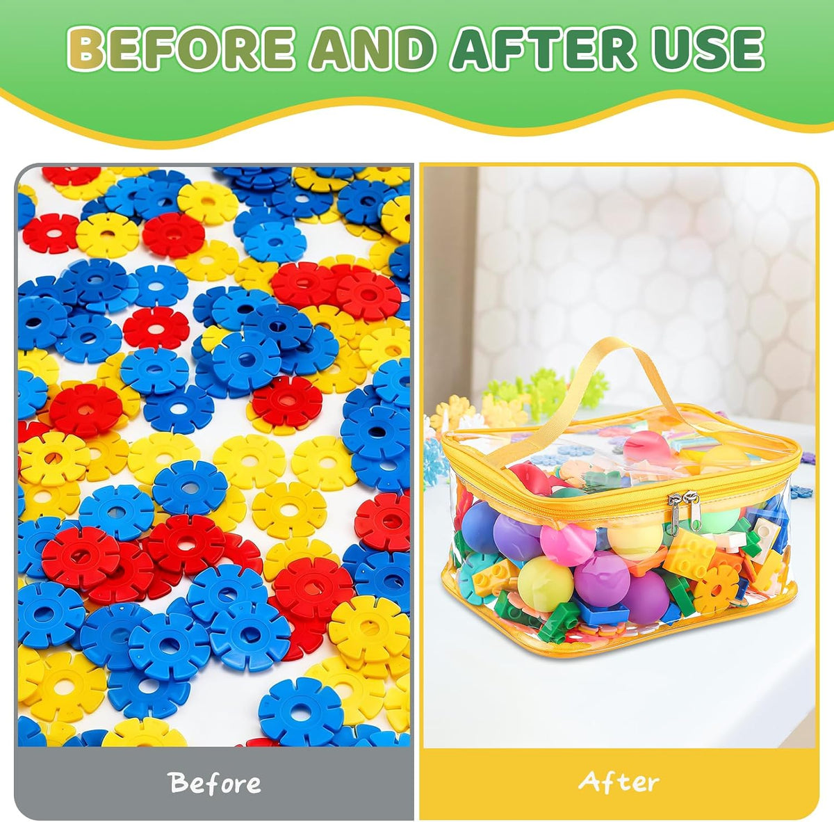 4 Pack Clear Toy Storage Bags, PVC Waterproof Toy Organizer, Colorful