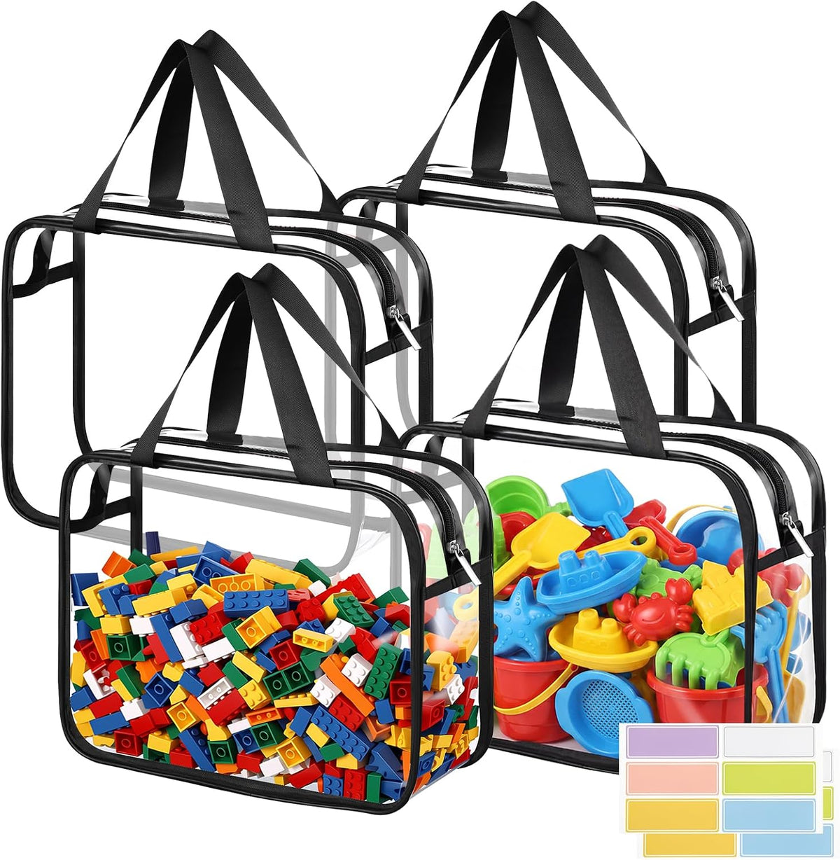 4 Pack Clear Toy Storage Bags, PVC Waterproof Toy Organizer, Colorful