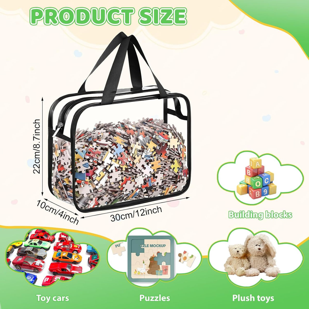 4 Pack Clear Toy Storage Bags, PVC Waterproof Toy Organizer, Colorful