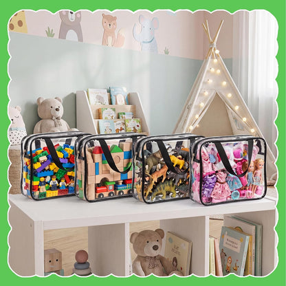4 Pack Clear Toy Storage Bags, PVC Waterproof Toy Organizer, Colorful