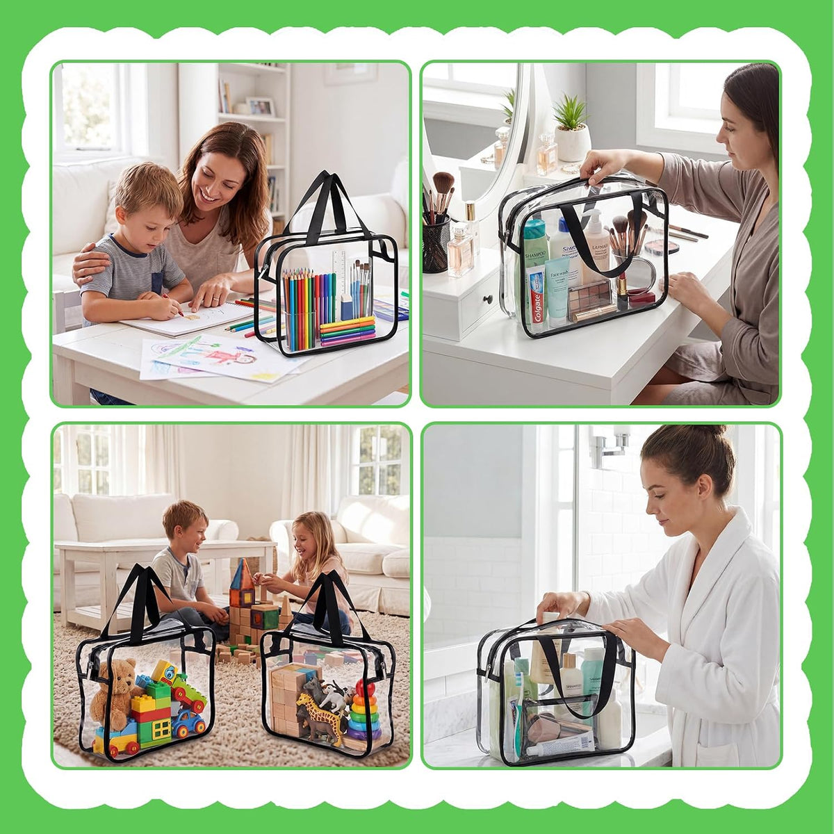 4 Pack Clear Toy Storage Bags, PVC Waterproof Toy Organizer, Colorful