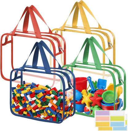 4 Pack Clear Toy Storage Bags, PVC Waterproof Toy Organizer, Colorful