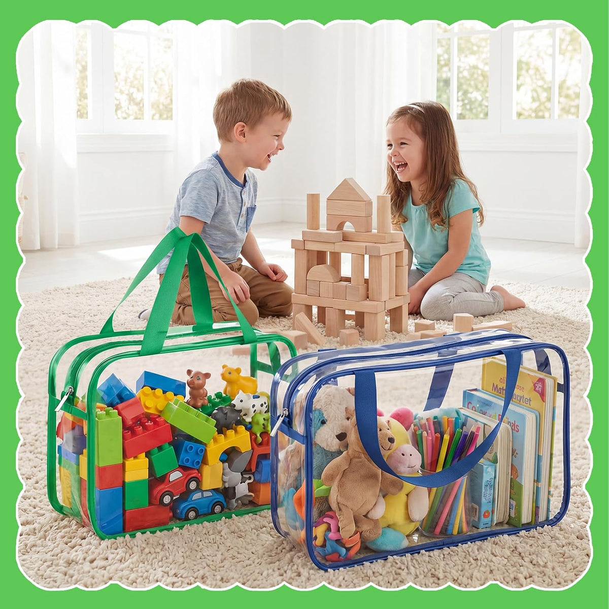 4 Pack Clear Toy Storage Bags, PVC Waterproof Toy Organizer, Colorful
