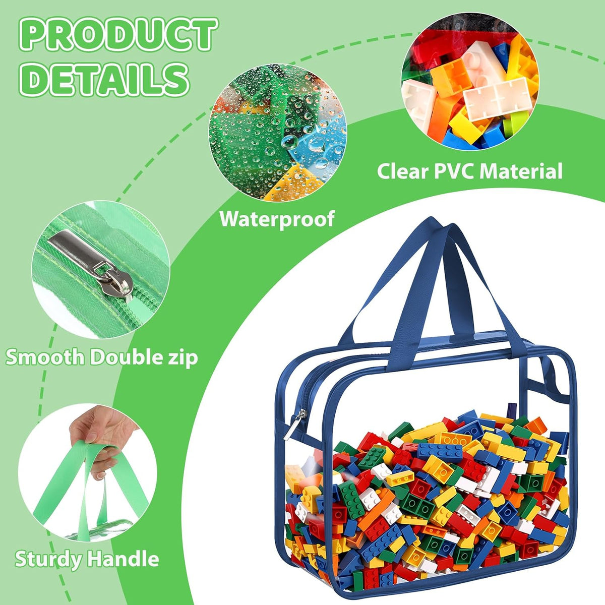 4 Pack Clear Toy Storage Bags, PVC Waterproof Toy Organizer, Colorful
