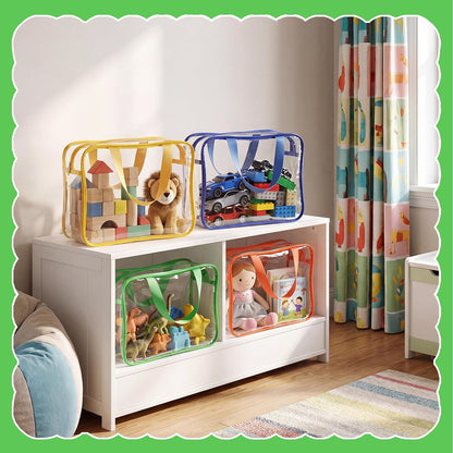 4 Pack Clear Toy Storage Bags, PVC Waterproof Toy Organizer, Colorful