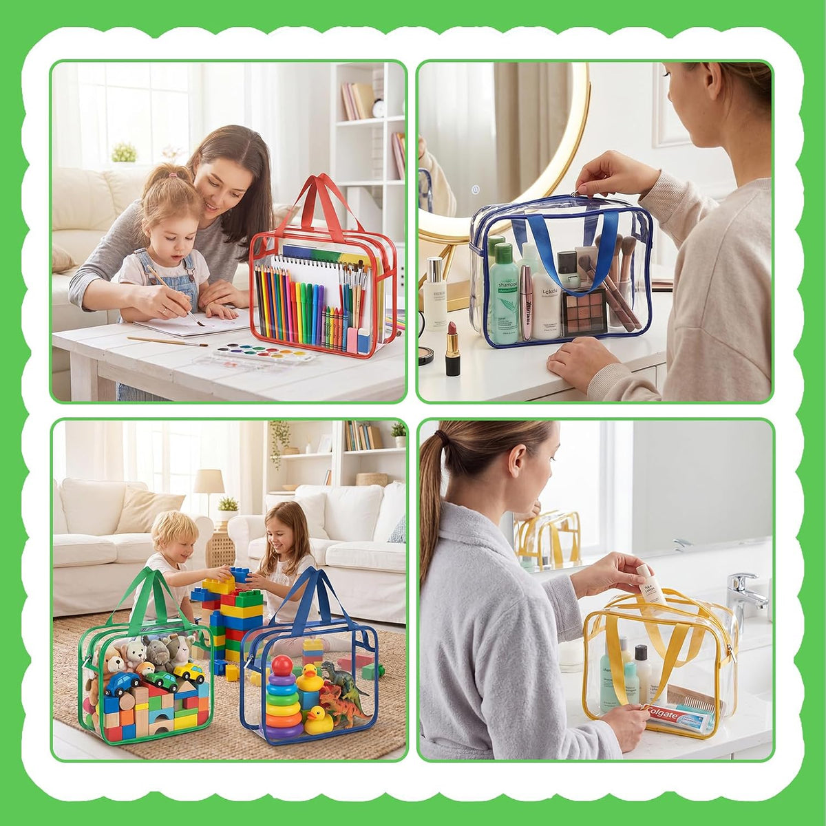 4 Pack Clear Toy Storage Bags, PVC Waterproof Toy Organizer, Colorful