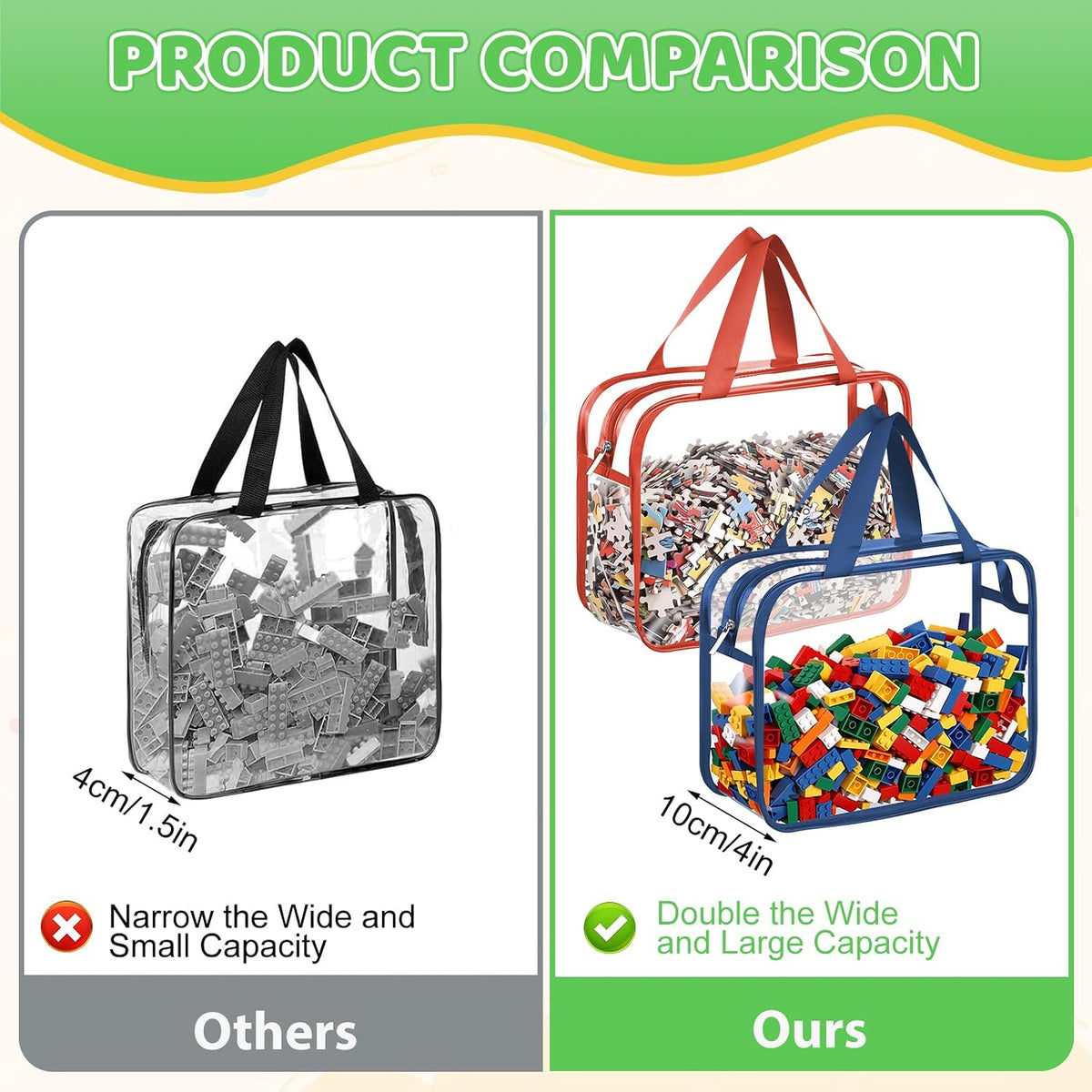 4 Pack Clear Toy Storage Bags, PVC Waterproof Toy Organizer, Colorful