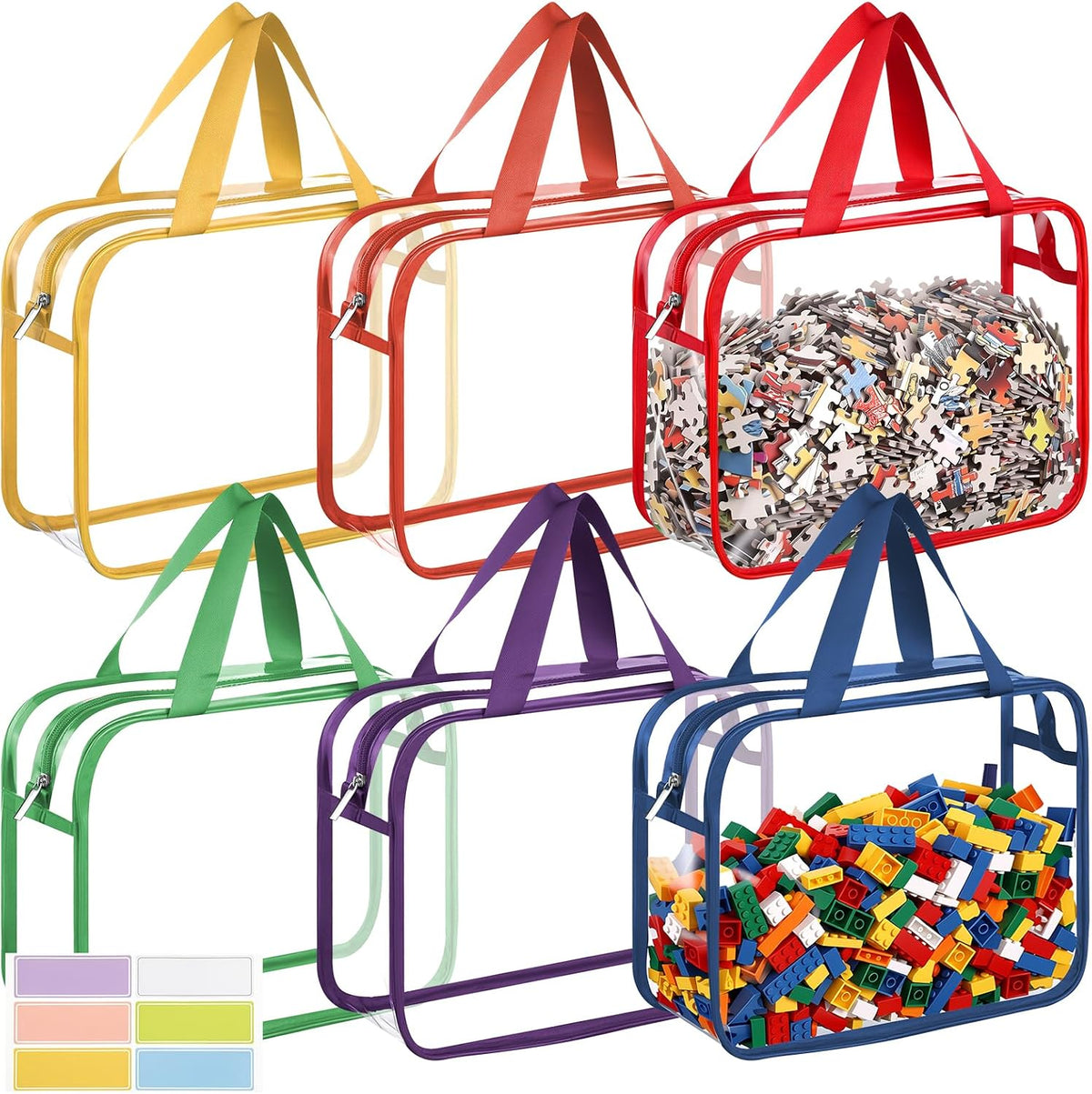 4 Pack Clear Toy Storage Bags, PVC Waterproof Toy Organizer, Colorful
