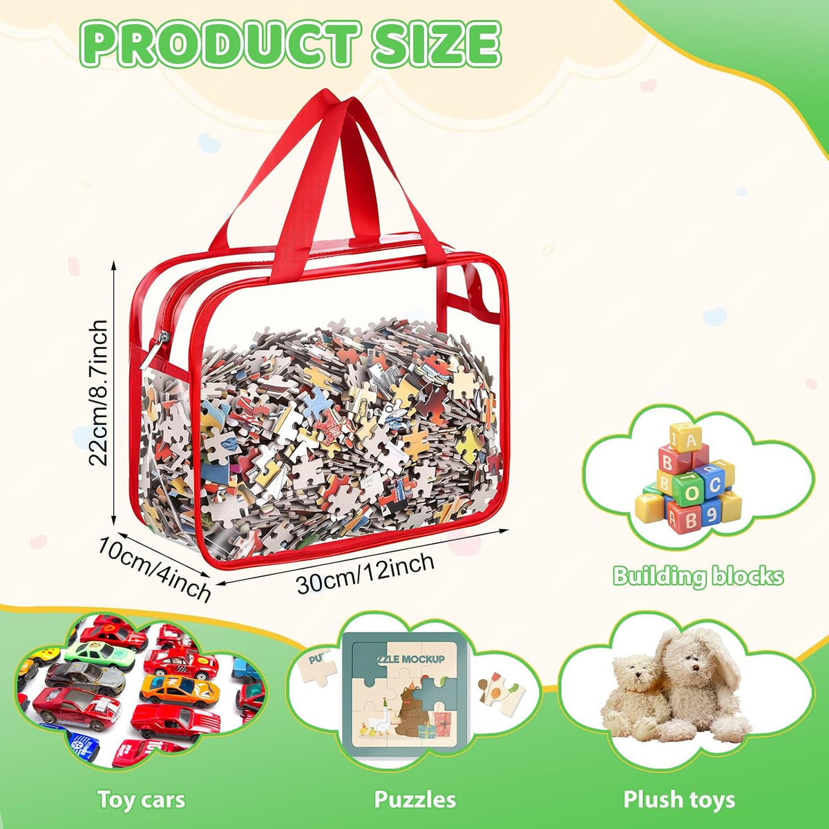 4 Pack Clear Toy Storage Bags, PVC Waterproof Toy Organizer, Colorful