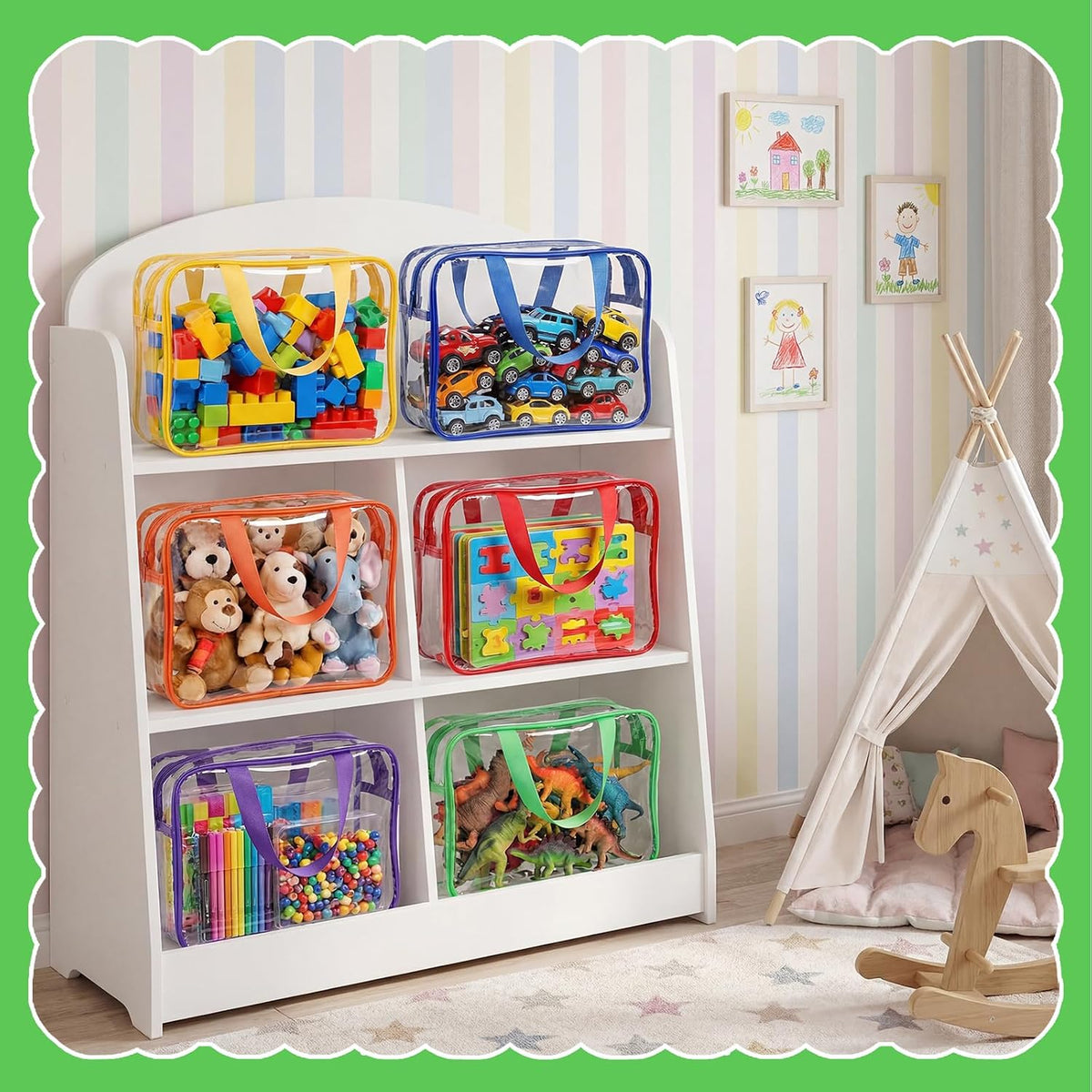 4 Pack Clear Toy Storage Bags, PVC Waterproof Toy Organizer, Colorful