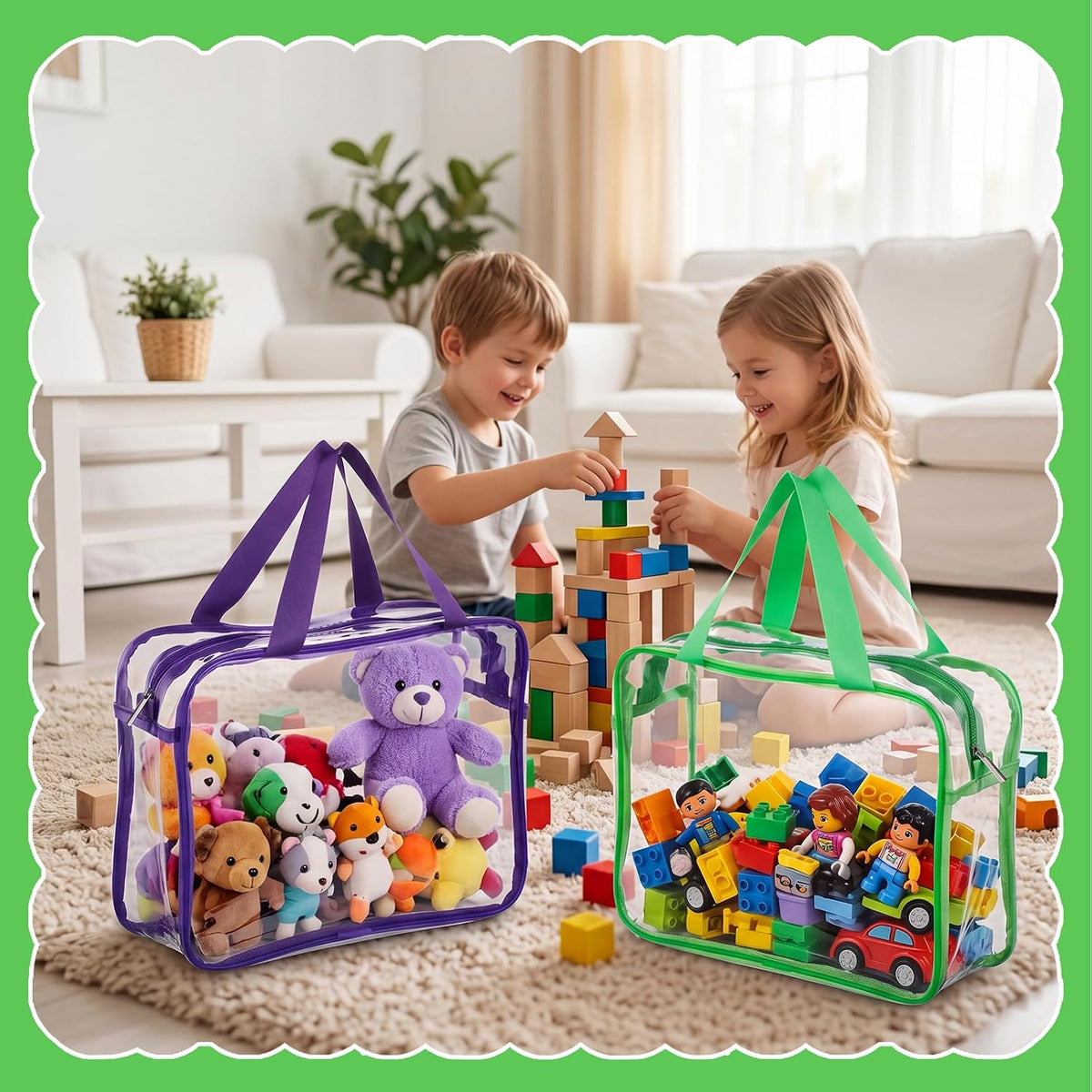 4 Pack Clear Toy Storage Bags, PVC Waterproof Toy Organizer, Colorful