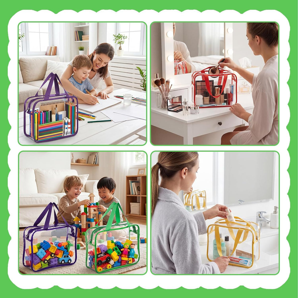 4 Pack Clear Toy Storage Bags, PVC Waterproof Toy Organizer, Colorful