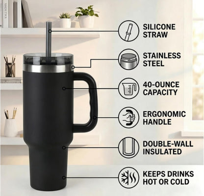 16oz Vacuum Insulated Tumbler, Leakproof Travel Mug for Hot & Cold Drinks | Double-wall insulation locks temp. Leakproof lid, slim cup holder. For coffee, tea, water.