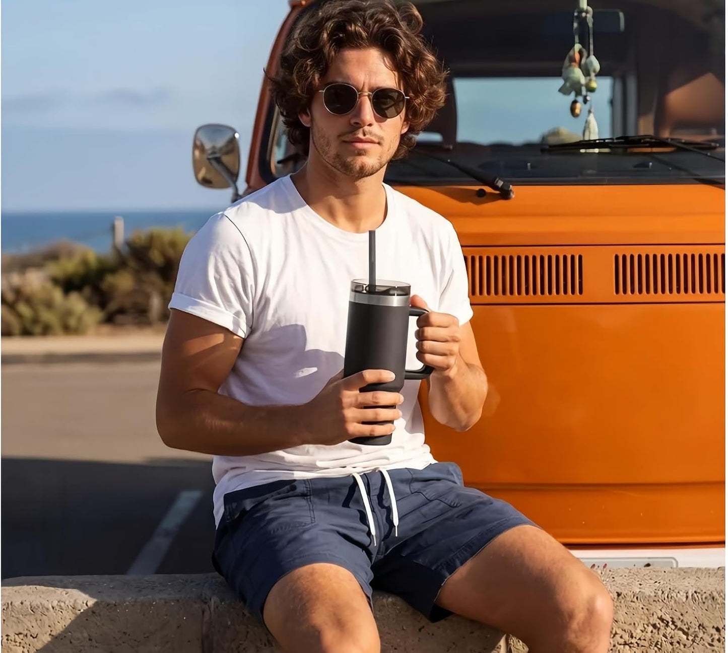 16oz Vacuum Insulated Tumbler, Leakproof Travel Mug for Hot & Cold Drinks | Double-wall insulation locks temp. Leakproof lid, slim cup holder. For coffee, tea, water.