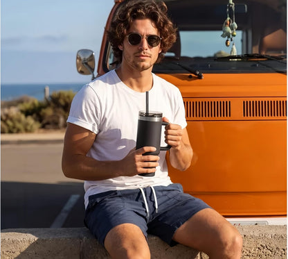 16oz Vacuum Insulated Tumbler, Leakproof Travel Mug for Hot & Cold Drinks | Double-wall insulation locks temp. Leakproof lid, slim cup holder. For coffee, tea, water.
