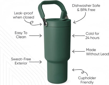 16oz Vacuum Insulated Tumbler, Leakproof Travel Mug for Hot & Cold Drinks | Double-wall insulation locks temp. Leakproof lid, slim cup holder. For coffee, tea, water.