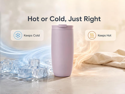 16oz Vacuum Insulated Tumbler, Leakproof Travel Mug for Hot & Cold Drinks | Double-wall insulation locks temp. Leakproof lid, slim cup holder. For coffee, tea, water.