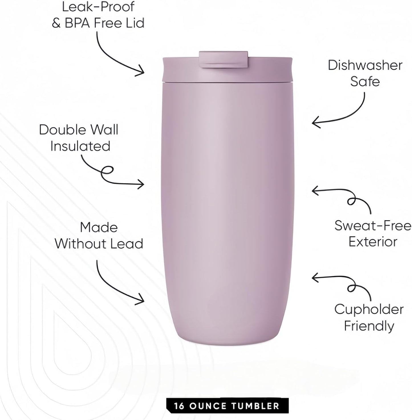 16oz Vacuum Insulated Tumbler, Leakproof Travel Mug for Hot & Cold Drinks | Double-wall insulation locks temp. Leakproof lid, slim cup holder. For coffee, tea, water.