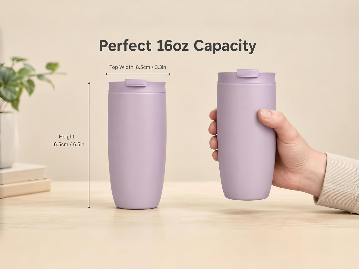 16oz Vacuum Insulated Tumbler, Leakproof Travel Mug for Hot & Cold Drinks | Double-wall insulation locks temp. Leakproof lid, slim cup holder. For coffee, tea, water.
