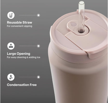 16oz Vacuum Insulated Tumbler, Leakproof Travel Mug for Hot & Cold Drinks | Double-wall insulation locks temp. Leakproof lid, slim cup holder. For coffee, tea, water.