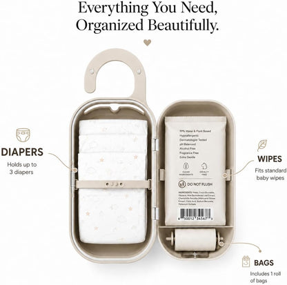 Diaper Bag Wipe Dispenser | 3-in-1 Portable Diaper Caddy Organizer, Baby Wipe Holder with Disposable Bags | Baby Essentials for Newborns, Toddlers, Travel & Baby Shower Gifts