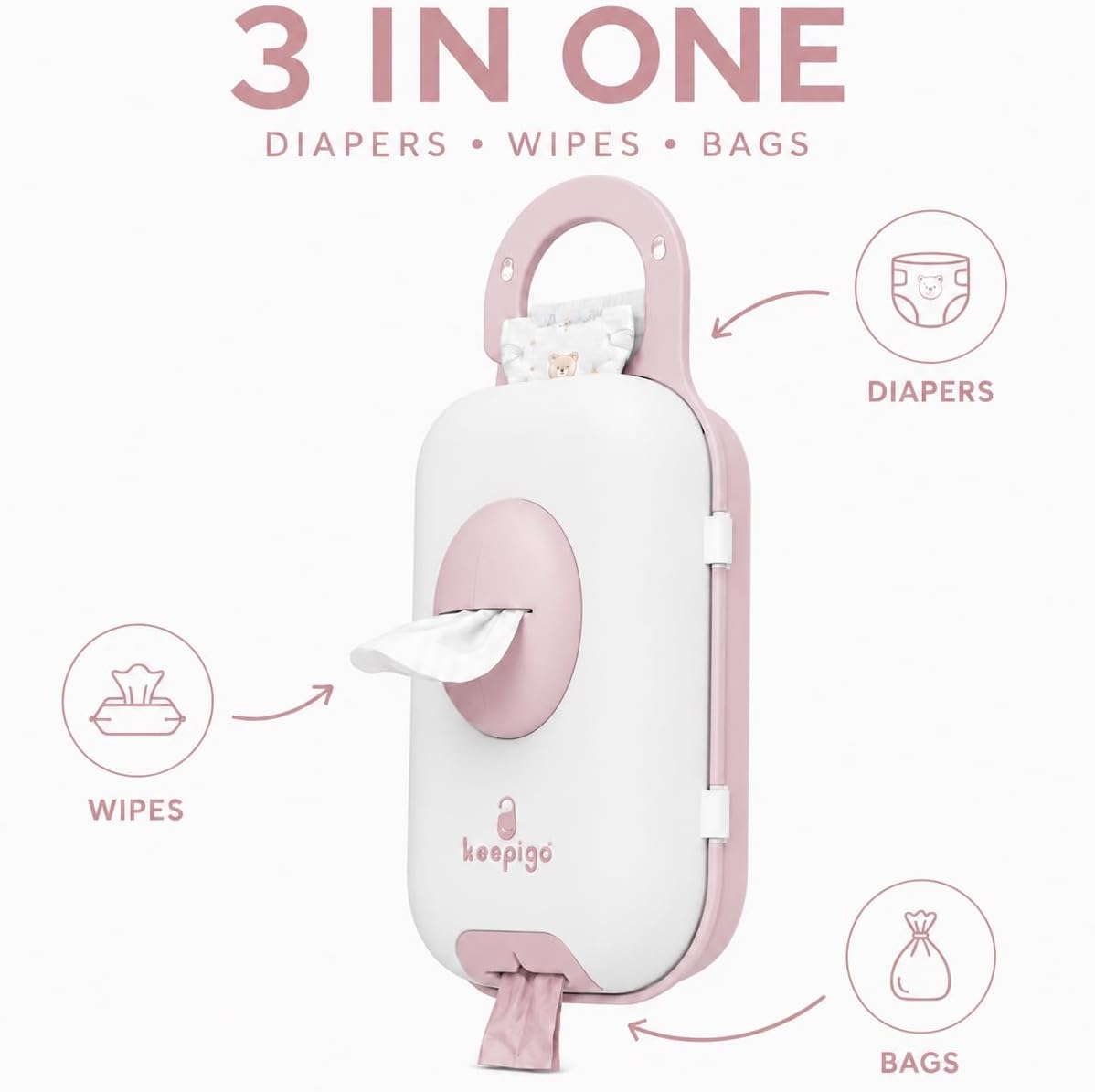 Diaper Bag Wipe Dispenser | 3-in-1 Portable Diaper Caddy Organizer, Baby Wipe Holder with Disposable Bags | Baby Essentials for Newborns, Toddlers, Travel & Baby Shower Gifts