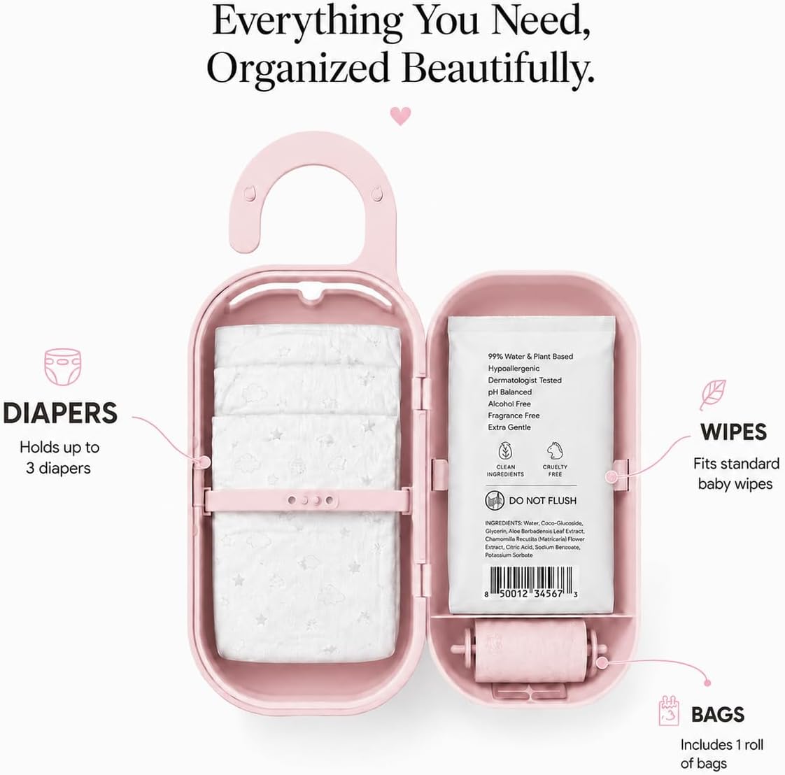 Diaper Bag Wipe Dispenser | 3-in-1 Portable Diaper Caddy Organizer, Baby Wipe Holder with Disposable Bags | Baby Essentials for Newborns, Toddlers, Travel & Baby Shower Gifts