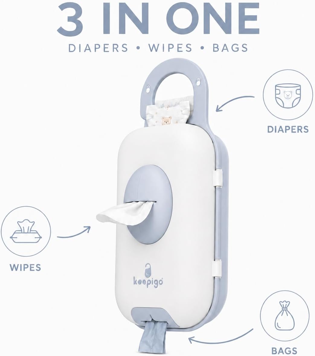 Diaper Bag Wipe Dispenser | 3-in-1 Portable Diaper Caddy Organizer, Baby Wipe Holder with Disposable Bags | Baby Essentials for Newborns, Toddlers, Travel & Baby Shower Gifts