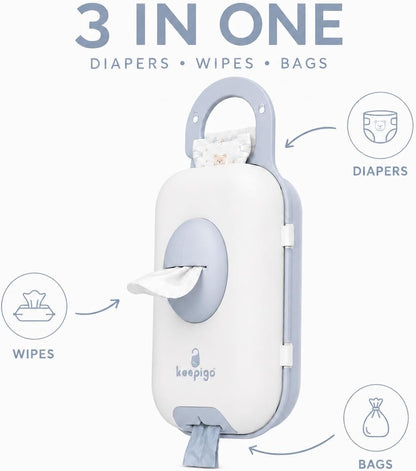 Diaper Bag Wipe Dispenser | 3-in-1 Portable Diaper Caddy Organizer, Baby Wipe Holder with Disposable Bags | Baby Essentials for Newborns, Toddlers, Travel & Baby Shower Gifts