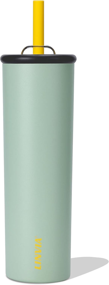 25 oz Candy Tumbler, Insulated Water Bottle with Straw Lid | Double Wall Stainless Steel, 2-in-1 Lid, Flexible Straw, Cup Holder Friendly, Dishwasher Safe, BPA Free, Ocean Blue