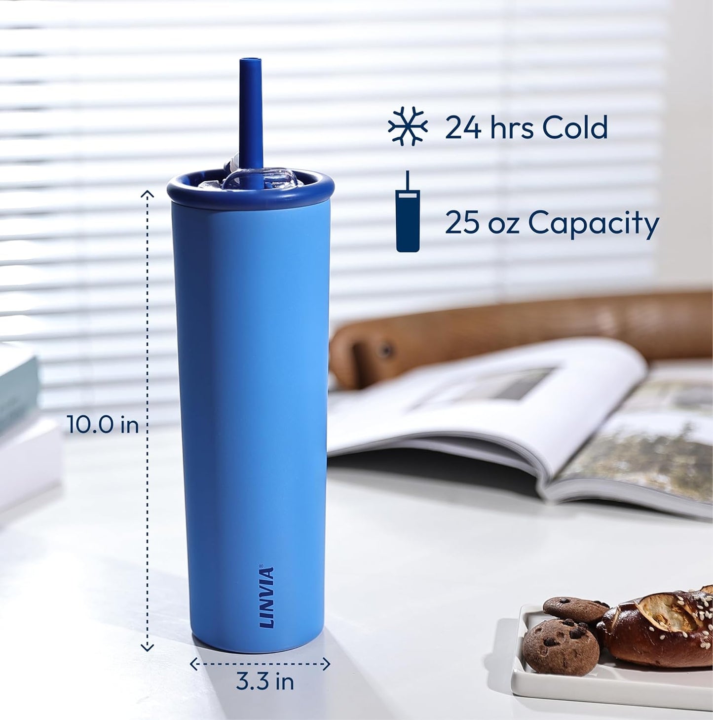 25 oz Candy Tumbler, Insulated Water Bottle with Straw Lid | Double Wall Stainless Steel, 2-in-1 Lid, Flexible Straw, Cup Holder Friendly, Dishwasher Safe, BPA Free, Ocean Blue