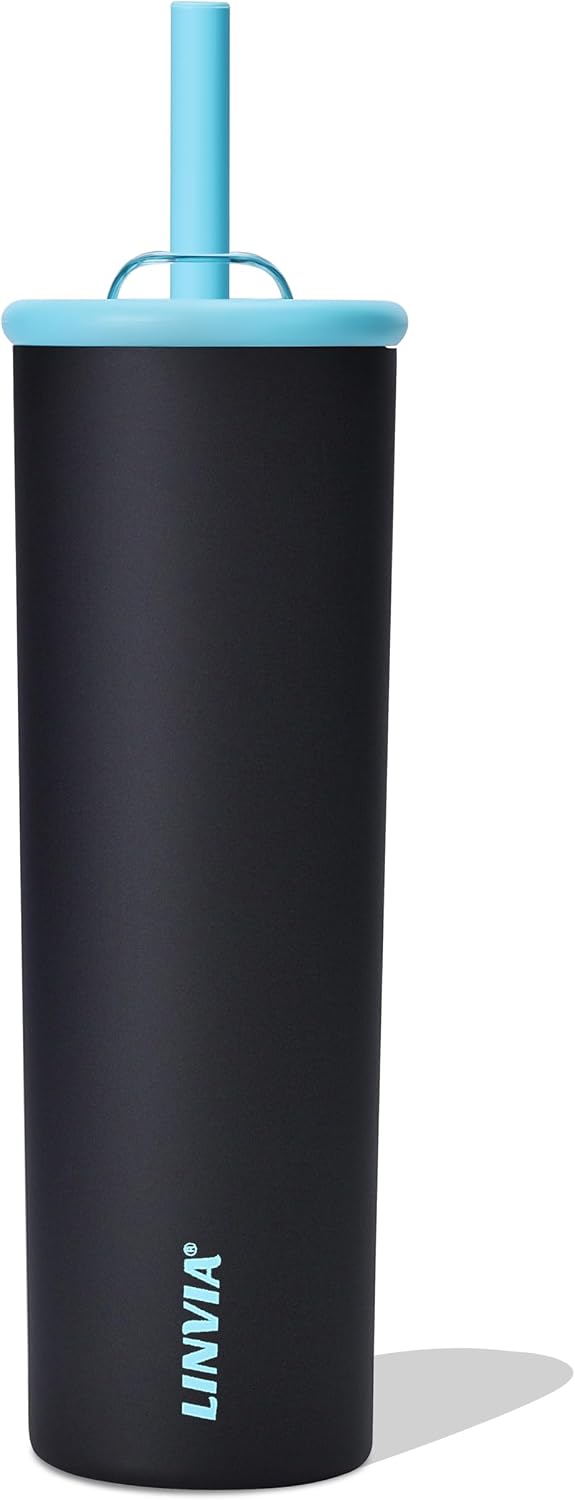 25 oz Candy Tumbler, Insulated Water Bottle with Straw Lid | Double Wall Stainless Steel, 2-in-1 Lid, Flexible Straw, Cup Holder Friendly, Dishwasher Safe, BPA Free, Ocean Blue